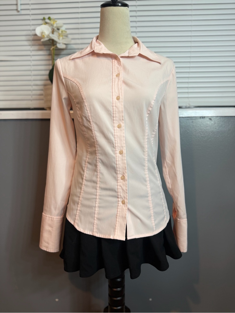 Express Stretch Pink Fitted Button Down Shirt Size 4 Y2K Blouse Office Siren - Picture 4 of 9
